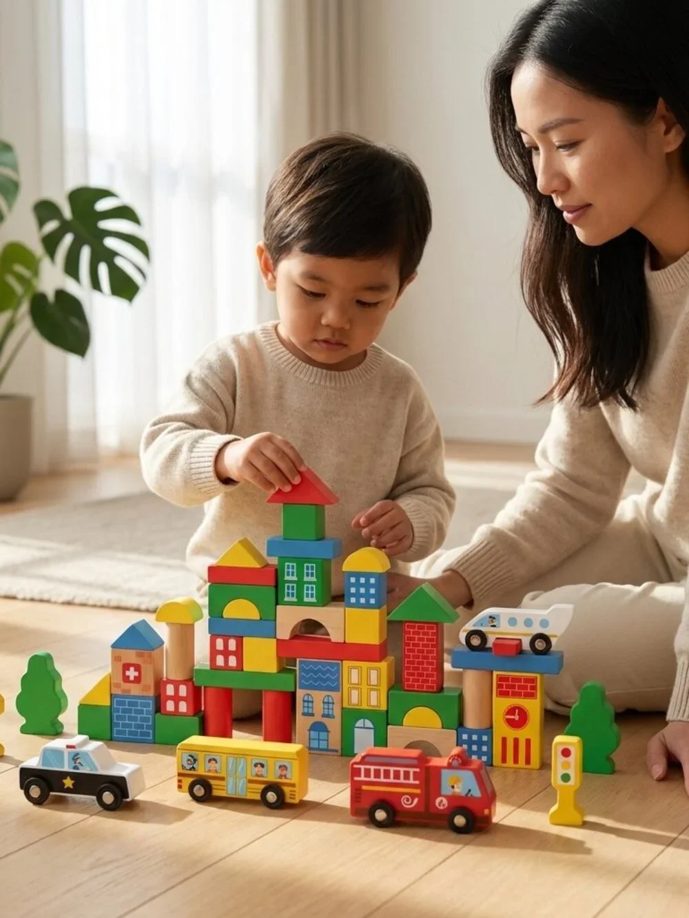 Montessori Wooden City Building Blocks Set STEM Learning Toy New
